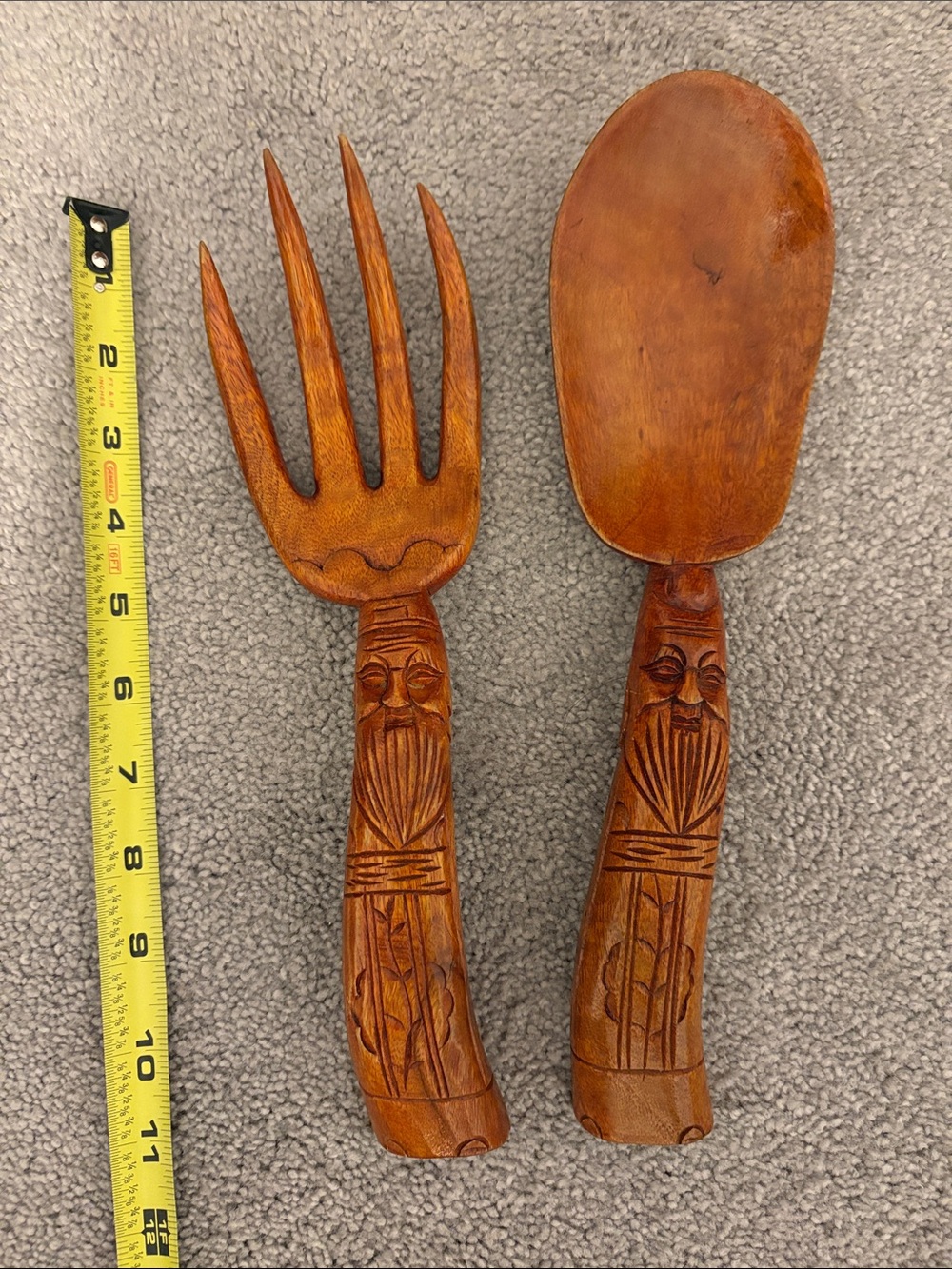 Hand-Carved Brown Wooden Salad Serving Set - Rustic Home Dining